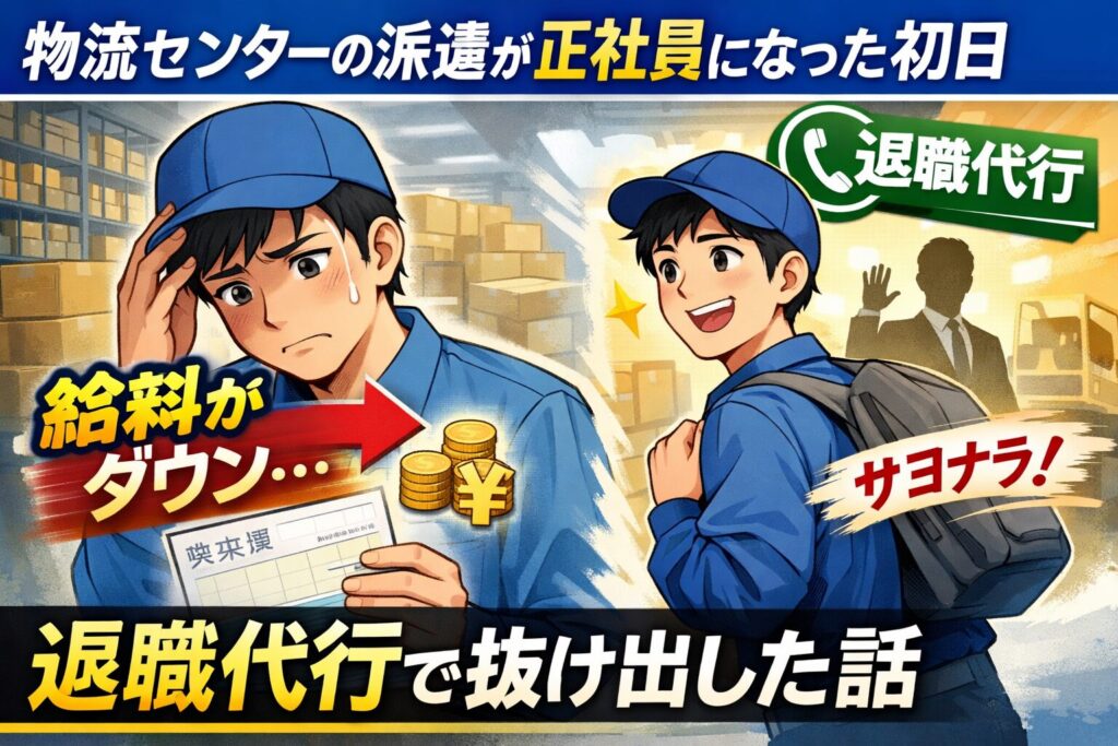 物流センターの派遣が正社員になった初日、給料が下がった！退職代行で抜け出した話