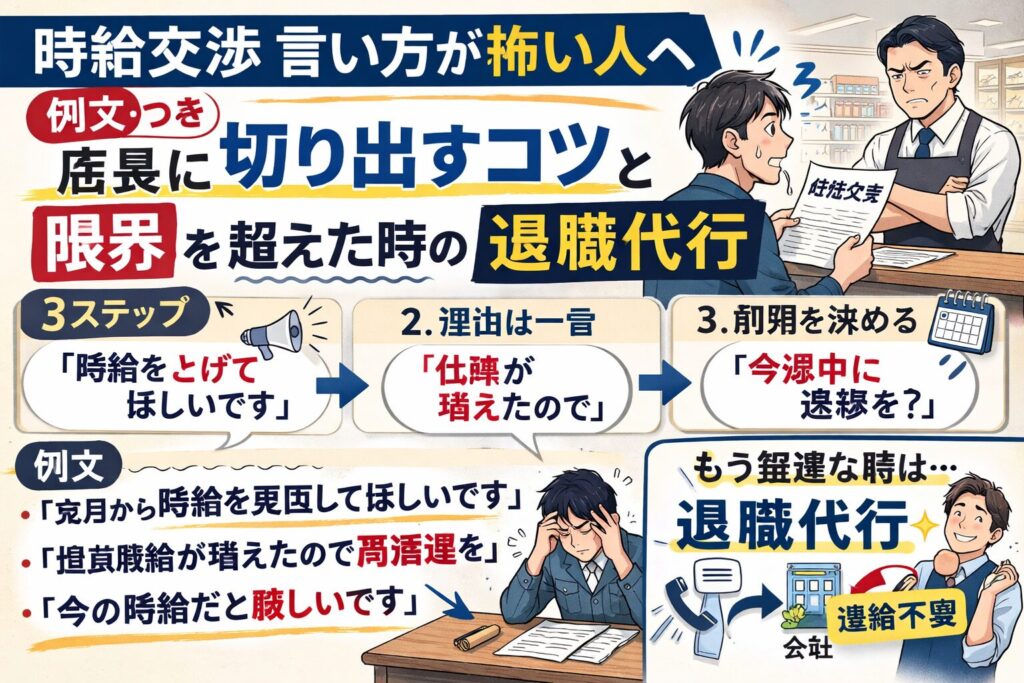 時給交渉 言い方が怖い人へ !例文つきで店長に切り出すコツと限界の時の退職代行