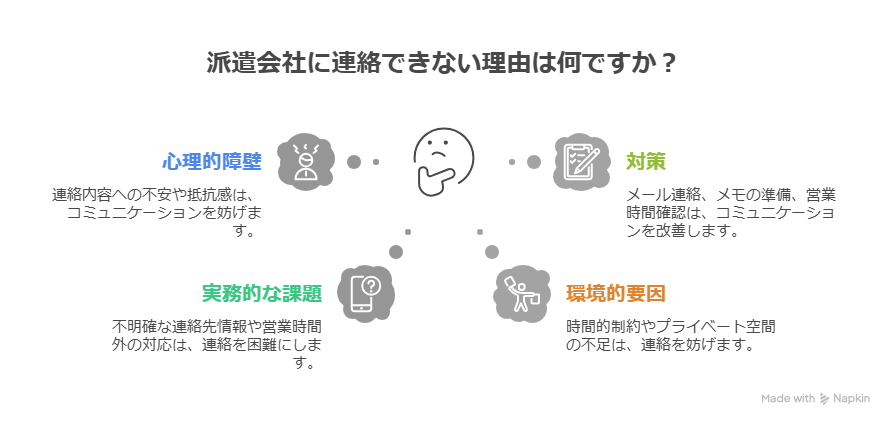 派遣会社に連絡すると言ったのにできない時の対処法｜ 伝え方・例文・退職までの流れを解説