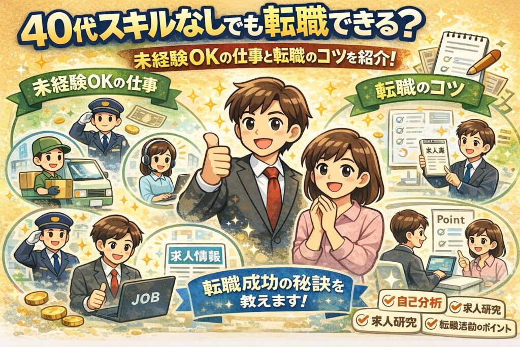 40代スキルなしでも転職できる？未経験OKの仕事と転職のコツを紹介