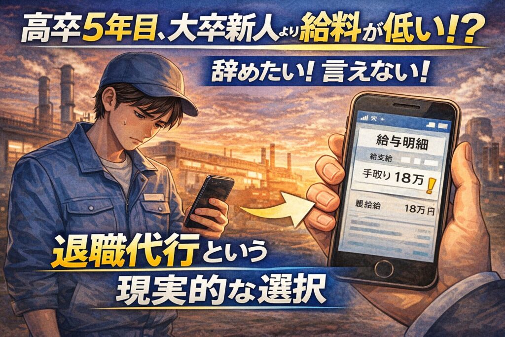 高卒5年目、大卒新人より給料が低い?辞めたい!言えない!退職代行という現実的な選択